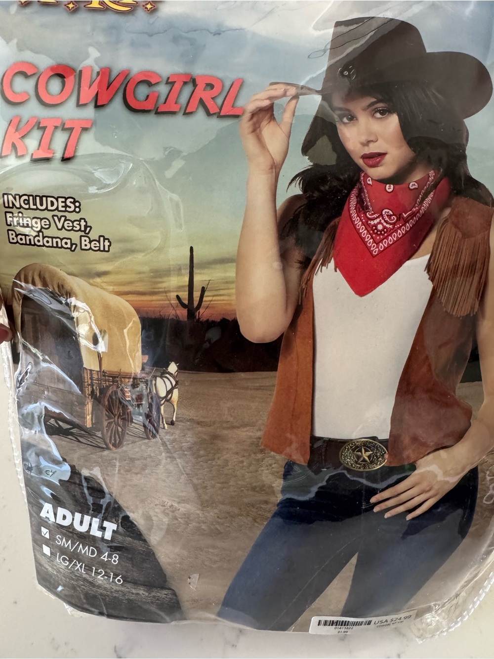 Spirit Halloween Cowgirl Costume Kit S/M 4-8 Western Fringe Vest Bandana Belt